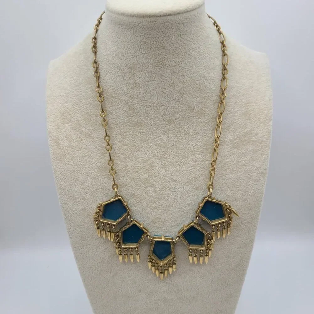 J Crew Emerald Green Resin Necklace with Fringe